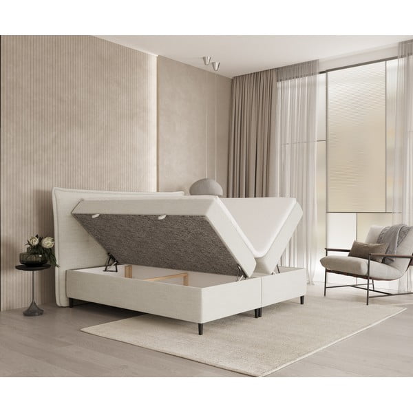 Krémszínű ágyneműtartós boxspring ágy 160x200 cm Sinai – Maison de Rêve-image-2