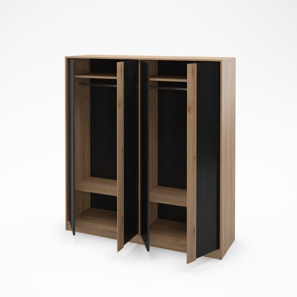 Fekete-natúr színű ruhásszekrény tölgyfa dekorral 180x197,5x53 cm Dennis – Marckeric-image-3