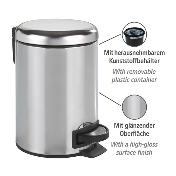 Leman Shiny ezüstszínű pedálos szemetes, 3 l - Wenko-image-4