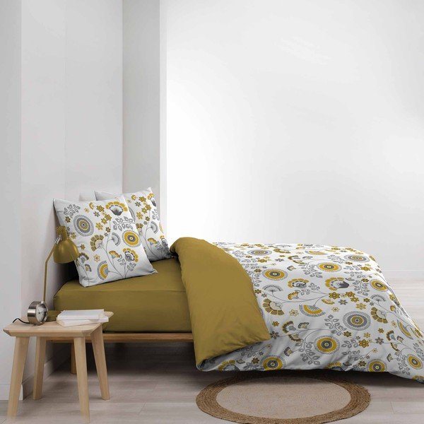 Okkersárga-fehér kétszemélyes-hosszabbított muszlin ágyneműhuzat 260x240 cm Garance – douceur d'intérieur-image-3