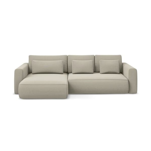 Bézs bársony kinyitható-tárolóhelyes sarokkanapé (bal oldali-heverő résszel) Kapua – Makamii
