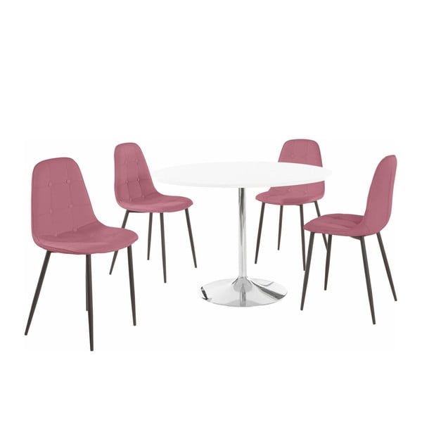 Terri kerek étkezőasztal és 4 részes rózsaszín szék szett - Støraa