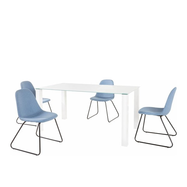Dante Colombo Duro fehér étkezőasztal és 4 részes kék étkezőszék szett - Støraa