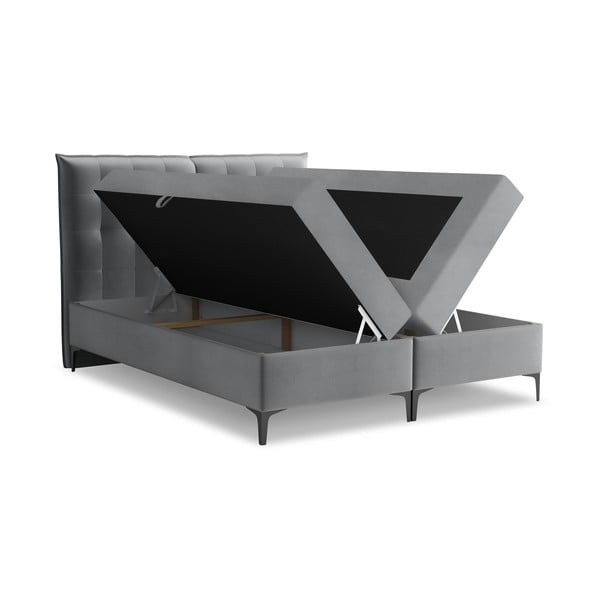 Szürke ágyneműtartós boxspring ágy 180x200 cm Mikana – Makamii-image-1