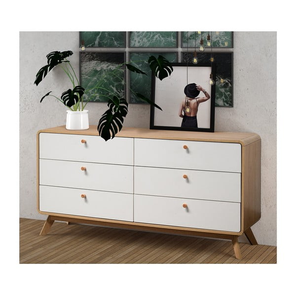 Fehér-natúr színű alacsony komód tölgyfa dekorral 150x74 cm Caitlin – Støraa-image-1