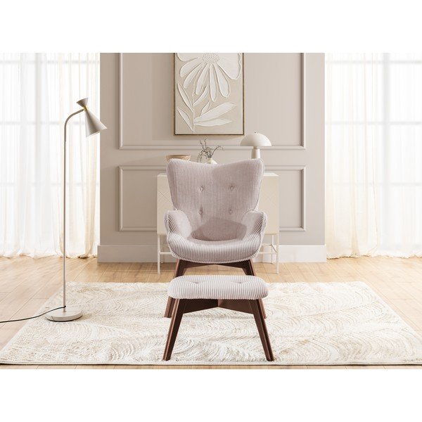 Világos rózsaszín kordbársony fotel lábtartóval Niko – Ropez-image-1