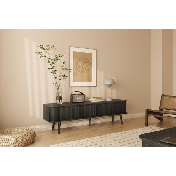 Fekete TV-állvány tölgyfa dekorral 178x50x40 cm Rove – Woodman-image-1