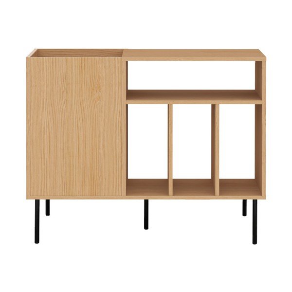 Fekete alacsony lemezjátszó tartó szekrény tölgyfa dekorral 100x80 cm Viny - TemaHome-image-3