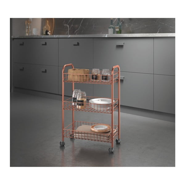 Sárgarézszínű gurulós szervező 3 polccal - Metaltex-image-1