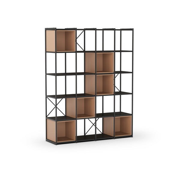 Fekete-téglavörös könyvespolc 140x179 cm Anya – Marckeric-image-2