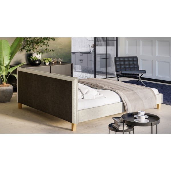 Krémszínű kárpitozott franciaágy ágyráccsal 180x200 cm Tina – Ropez-image-3