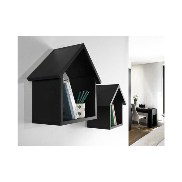 Maison fekete fali polc, 2 db-image-1