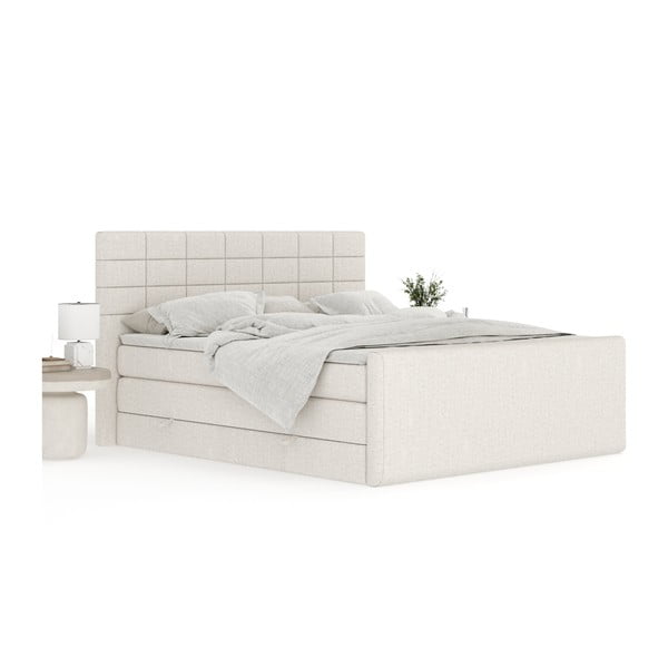 Bézs ágyneműtartós boxspring ágy 200x200 cm Ava – Maison de Rêve-image-3