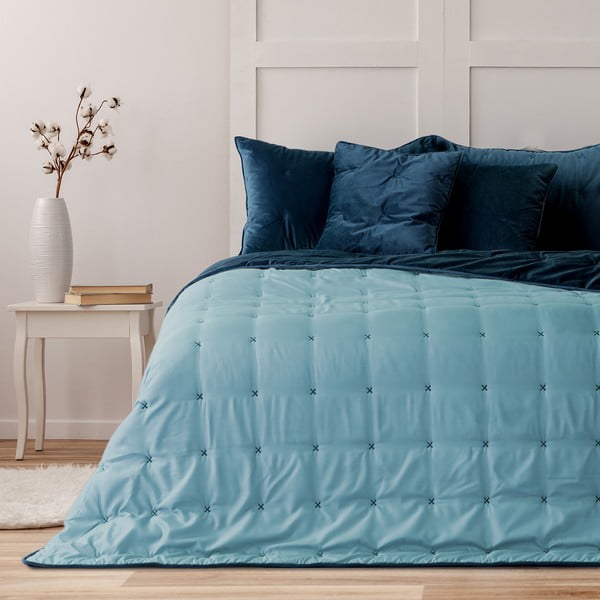 Daisy kék bársony ágytakaró egyszemélyes ágyhoz, 210 x 170 cm - DecoKing-image-1