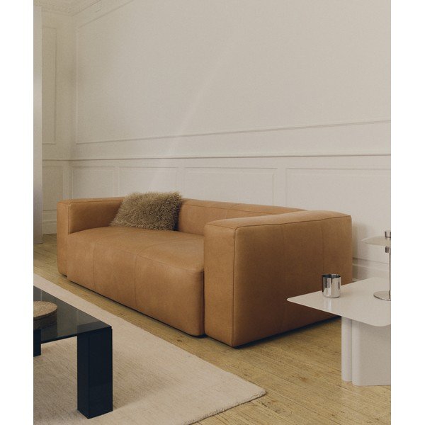 Barna bőr kanapé 240 cm Blok – Kave Home-image-1