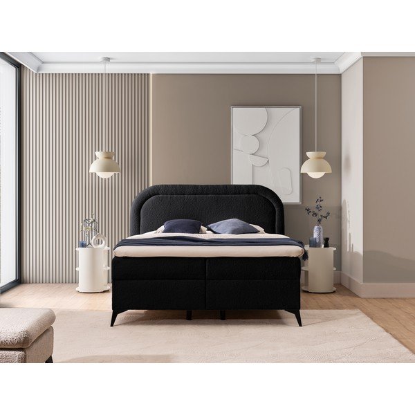 Fekete ágyneműtartós boxspring ágy 140x200 cm Ornes – Ropez-image-1