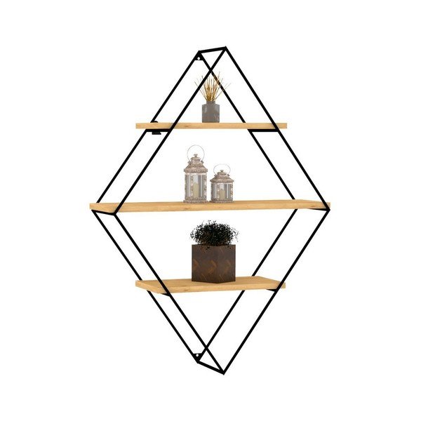 Fekete-natúr színű többszintes fali polc Meho – Kalune Design-image-2