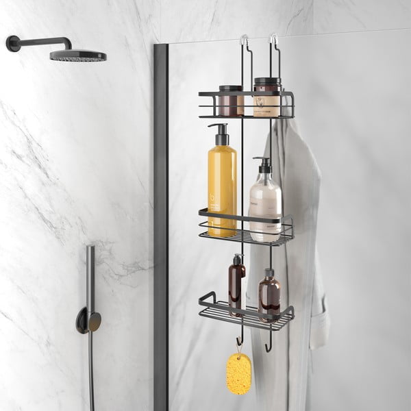 Matt fekete függő acél fürdőszobai polc Lava – Metaltex-image-1