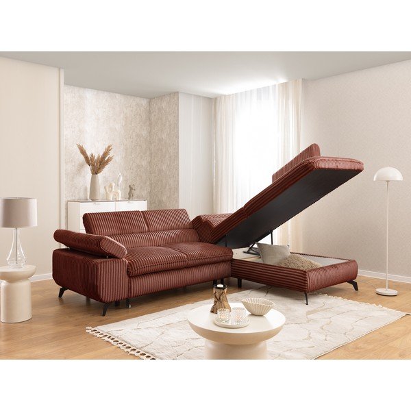 Terrakotta színű kordbársony sarokkanapé (jobb oldali-L alakú) Marbeya  – Ropez-image-4