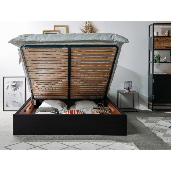 Antracitszürke kárpitozott franciaágy tárolóhellyel ágyráccsal 160x200 cm Palmyre – Bobochic Paris-image-3