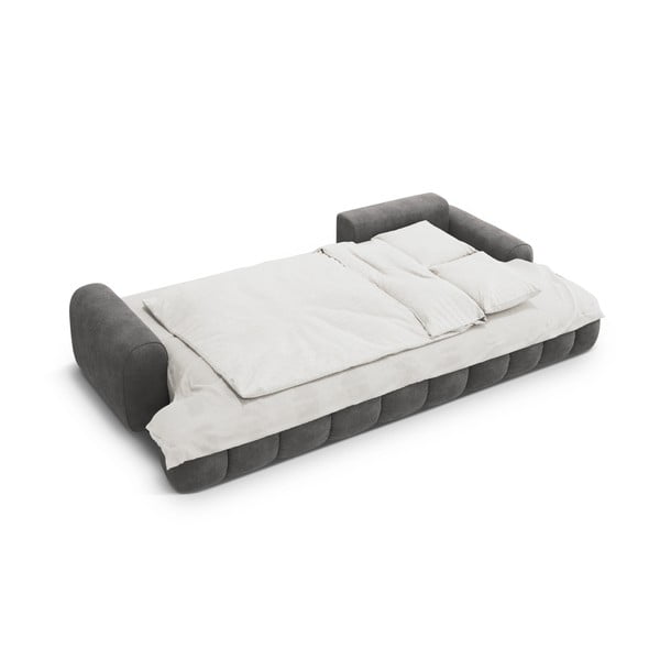 Szürke bársony kinyitható-tárolóhelyes sarokkanapé (jobb oldali-heverő résszel) Linz – Cosmopolitan Design-image-4