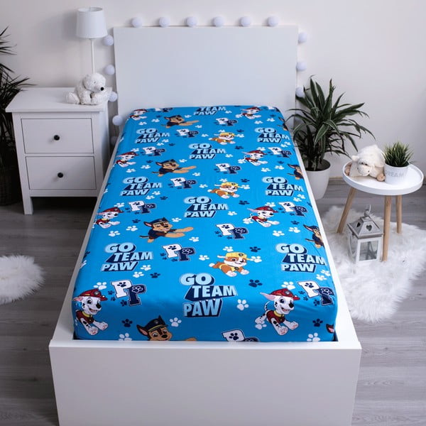 Kék gumis pamut gyerek lepedő 90x200 cm Paw Patrol – Jerry Fabrics-image-2