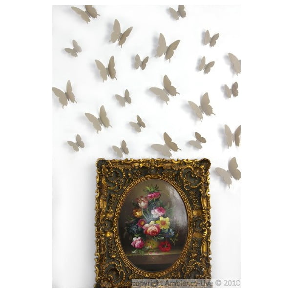 Butterflies 12 db-os világosbarna 3D hatású falmatrica szett - Ambiance