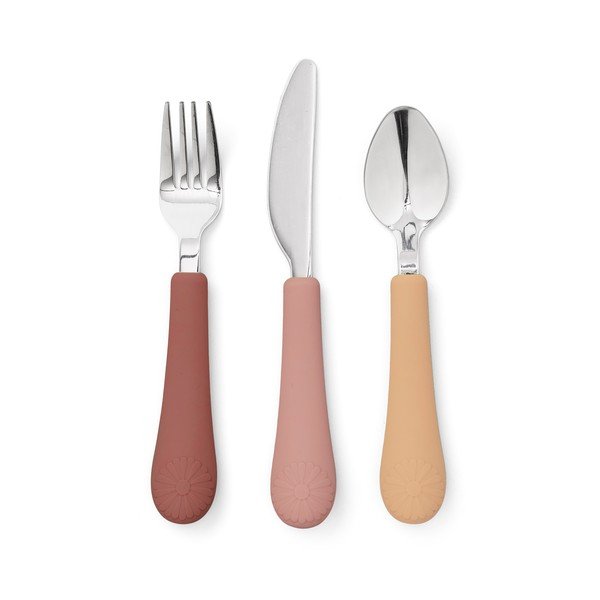 Piros-lazacszínű szilikon gyerek evőeszköz szett 3 db-os Rose Mix – Cam Cam Copenhagen