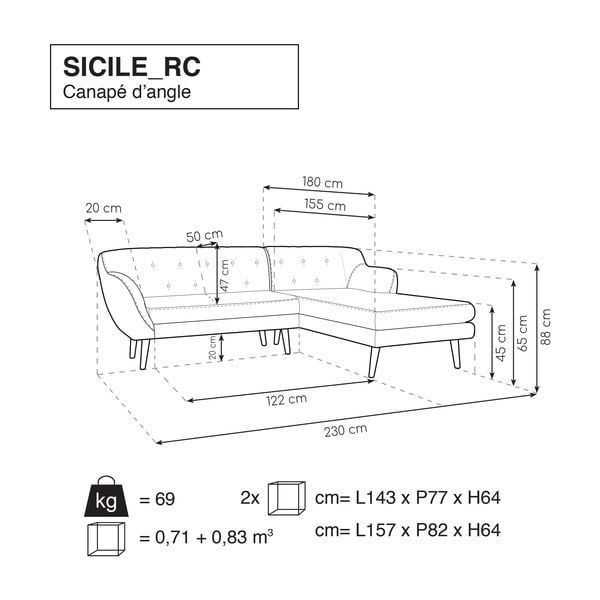 Sicile fekete kanapé jobboldali fekvőfotellel - Mazzini Sofas-image-4