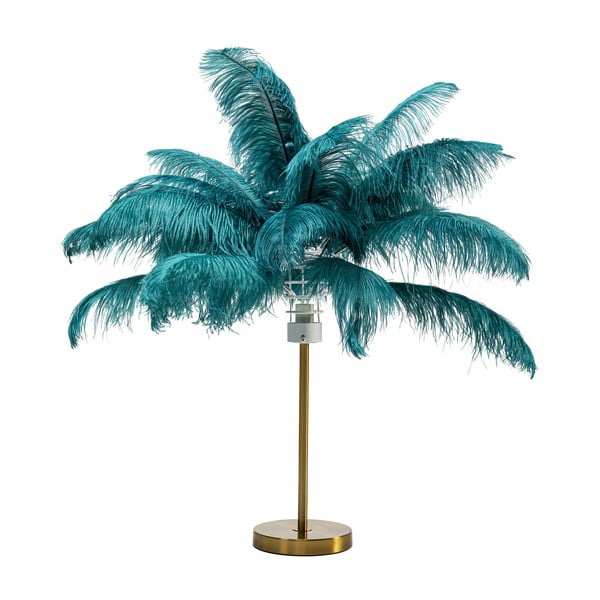 Petróleumkék asztali lámpa toll búrával (magasság 60 cm) Feather Palm – Kare Design
