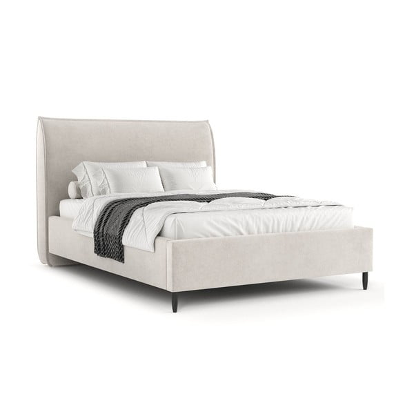 Krémszínű kárpitozott ágyneműtartós franciaágy ágyráccsal 180x200 cm Shell – Maison de Rêve-image-4