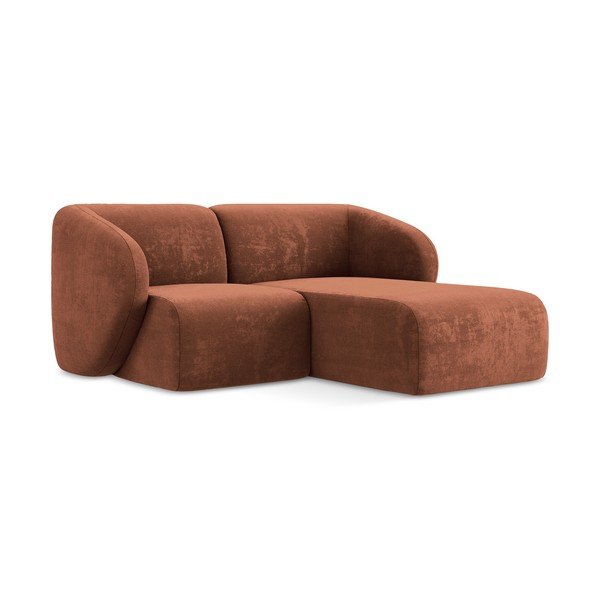 Terrakotta színű zsenília sarokkanapé (jobb oldali-heverő résszel) Lani – Makamii-image-1