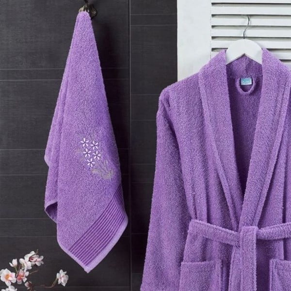 Lila pamut fürdőköpeny és törölköző szett S/M – Mila Home-image-1