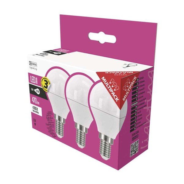 Classic Mini Globe Natural White 3 db LED izzó, NW, 5W E14 - EMOS-image-1