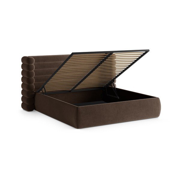 Barna kárpitozott ágyneműtartós franciaágy ágyráccsal 200x200 cm Mount – Micadoni -image-2