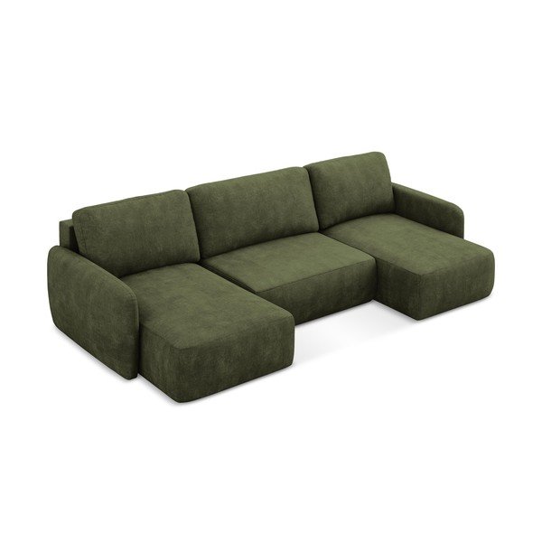 Zöld zsenília kinyitható-tárolóhelyes  sarokkanapé (U alakú) Lilo – Makamii-image-2