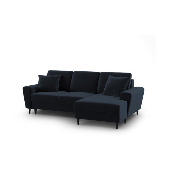 Sötétkék bársony kinyitható tárolóhelyes sarokkanapé (jobb oldali-heverő résszel) Kyoto – Cosmopolitan Design-image-1