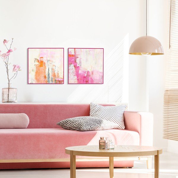Nyomtatott keretezett vászon kép szett kézzel festett részletekkel 2 db-os 41,5x41,5 cm New Age Pink – Malerifabrikken-image-1
