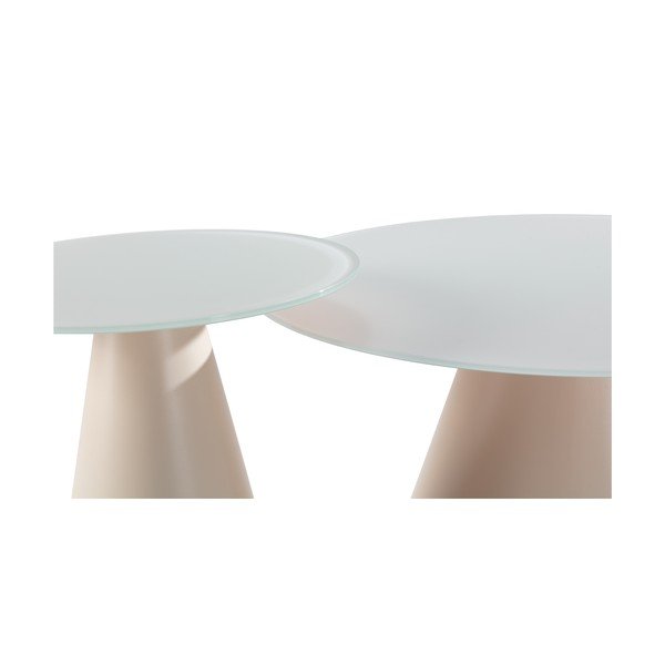 Krémszínű kerek dohányzóasztal szett 2 db-os üveg asztallappal ø 80 cm Vida – MOME-image-2