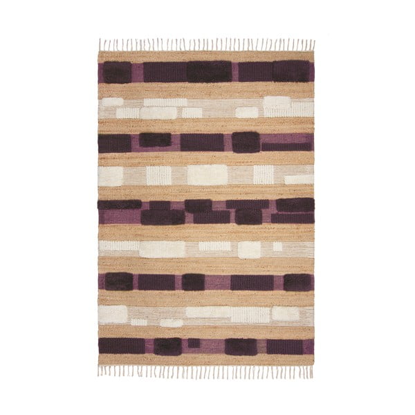 Lila-natúr színű kézi szövésű jutakeverék szőnyeg 160x230 cm Medina Blocks – Flair Rugs