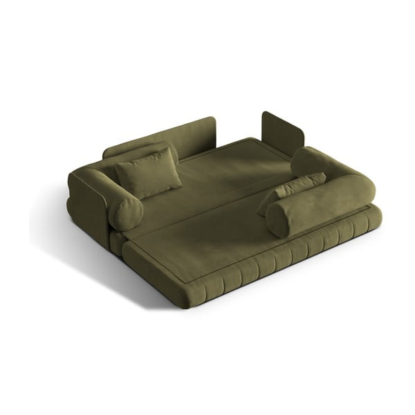 Zöld bársony kinyitható kanapé 206 cm Kemi – Cosmopolitan Design-image-1
