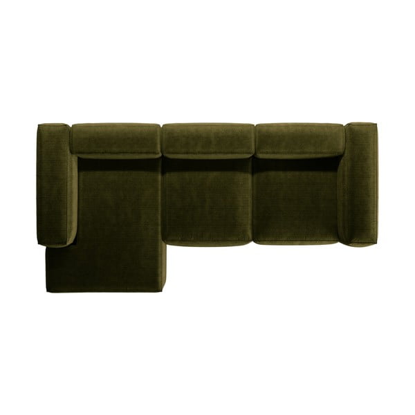 Zöld kordbársony sarokkanapé (bal oldali-heverő résszel) Bergamo – Cosmopolitan Design-image-3