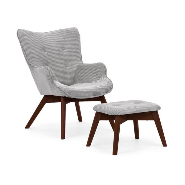 Szürke kordbársony fotel lábtartóval Niko – Ropez