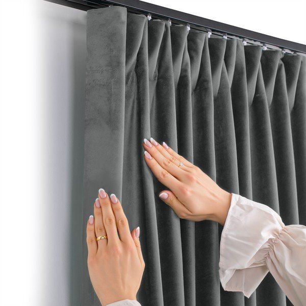 Sötétszürke bársony dimout (részleges sötétítő) függöny 200x270 cm Velto – Filumi-image-3