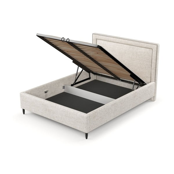 Krémszínű kárpitozott ágyneműtartós franciaágy ágyráccsal 180x200 cm Baleine – Maison de Rêve-image-4