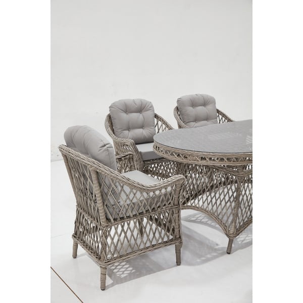 Világosszürke műrattan hatszemélyes kerti étkezőgarnitúra Nova – Floriane Garden-image-4