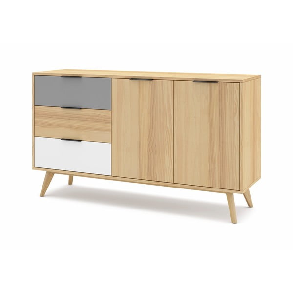 Natúr színű borovi fenyő alacsony komód 140x81 cm Elfa – Marckeric-image-3