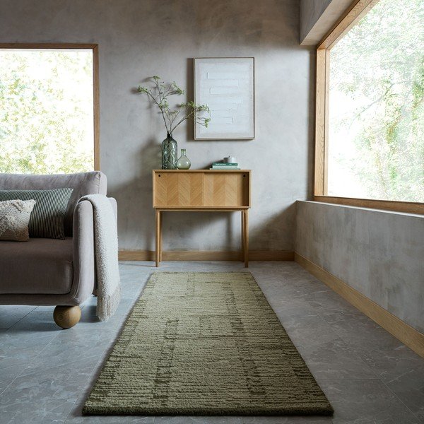 Zöld kézi szövésű gyapjú futószőnyeg 80x230 cm Harris Modula Wool – Flair Rugs-image-1