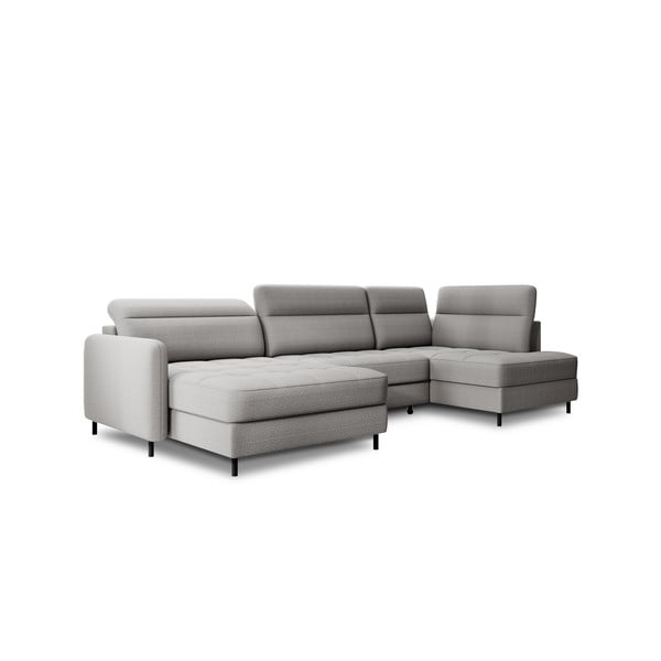 Világosszürke bársony kinyitható-tárolóhelyes sarokkanapé (jobb oldali-U alakú) Berrto – ELTAP