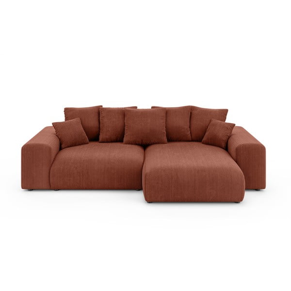 Téglavörös kordbársony kinyitható tárolóhelyes sarokkanapé (variálható sarok) Luma – Ropez
